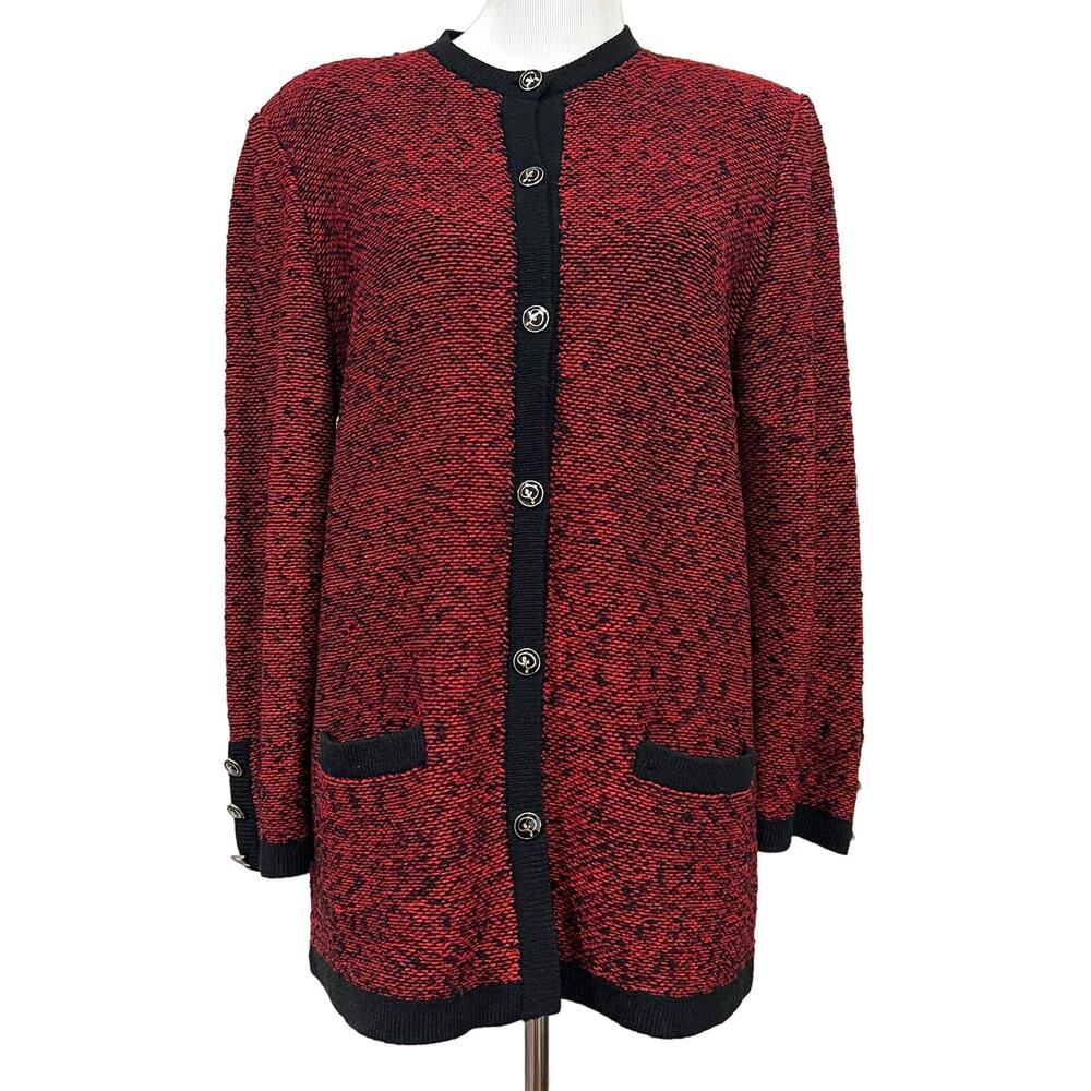 Leamond Dean Vintage Cardigan Sweater Red Black Buttons Pockets Women’s Sz 16